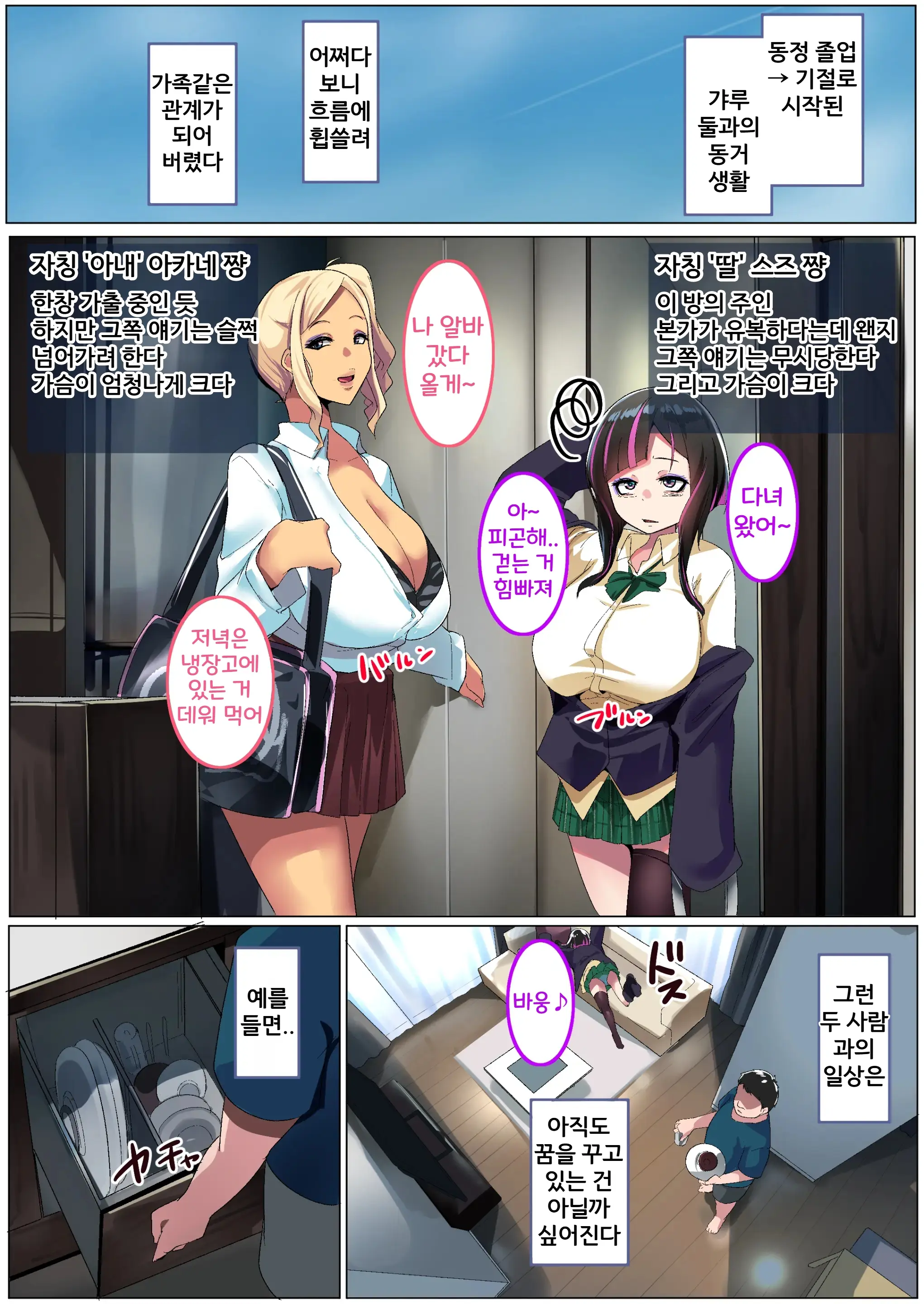 Kazokupo Bakunyuu Gal Wa Musume To Tsuma | 가족 놀이 -폭유 갸루는 딸과 아내-