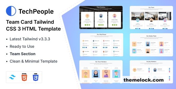 TechPeople - Team Cards Tailwind CSS 3 HTML Template