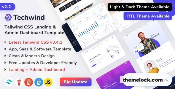 Techwind v2.2.0 - Tailwind CSS Multipurpose App, Saas & Software Landing & Admin Dashboard Template