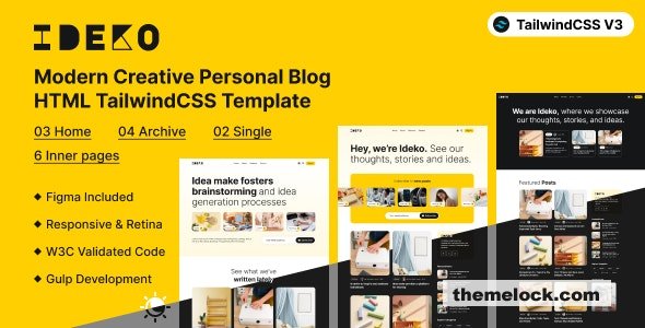 IDEKO v1.2.0 - Modern Creative Personal Blog HTML TailwindCSS Template