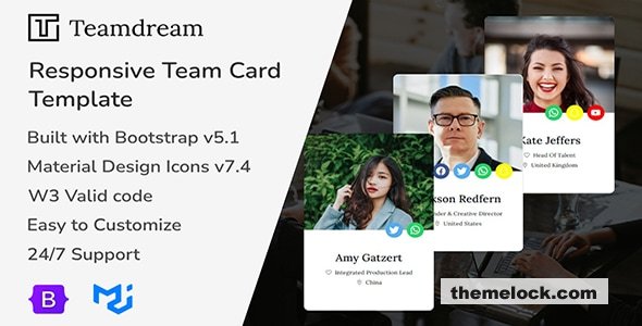 Teamdream - Responsive Team Card Bootstrap Template