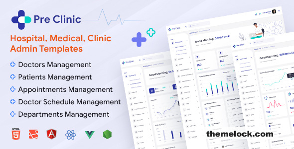 Preclinic v1.6.6 - HTML, Vue, React, Angular, Laravel Hospital and Clinic Medical Admin Dashboard Template