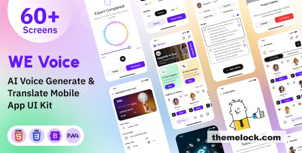 We Voice - AI-Powered Text-to-Voice Generation and Translation Mobile App PWA HTML Template