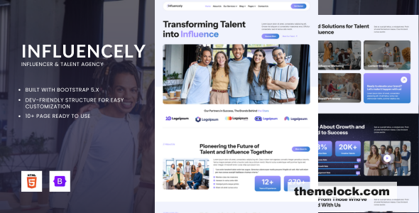 Influencely - Influencer & Talent Agency HTML Bootstrap 5 Template