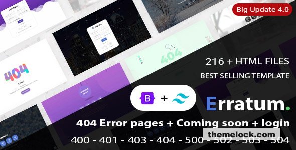 Erratum v4.0 - 404 Error pages + Coming soon + Login + Signup