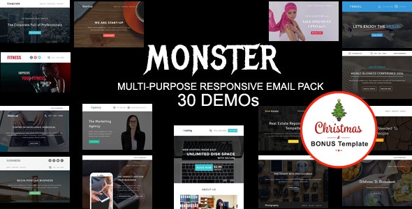 MONSTER v1.0 - Multipurpose Responsive Email Pack with online Stampready & Mailchimp Builders Access