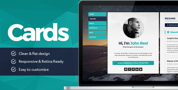 Cards - Personal vCard, Resume/CV & Portfolio