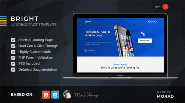 Bright - Apps Startup Landing Page