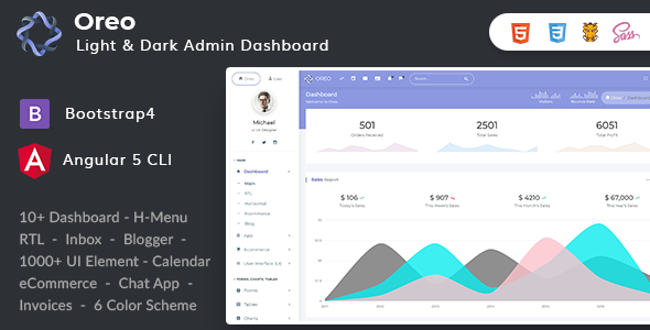 Oreo v1.4.0 - Bootstrap4 Angular 5 Dashboard with Light & Dark Version + UI Kit