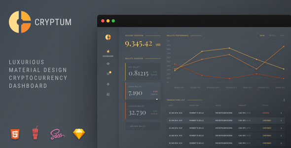 Cryptum v1.0.1 - Luxurious Cryptocurrency Material Design Admin Dashboard