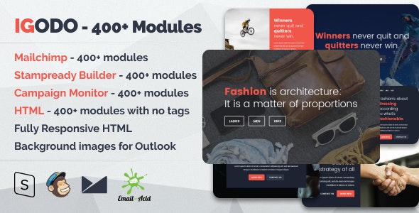 Igodo v1.0.1 - Multipurpose Email Set with 400+ Modules + MailChimp Editor + StampReady + Online Builder