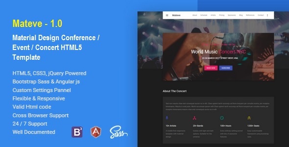 Mateve - Material Design Event / Conference / Concert HTML Template