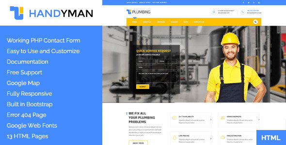 Handyman v1.2 - Construction, Building & Plumbing HTML Template