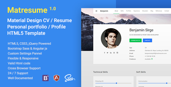 Matresume - Material CV / Resume / vCard / Portfolio Html Template