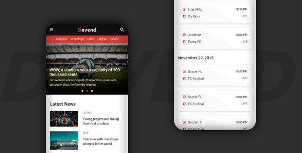 Devend v1.0 - Football & Soccer Mobile Template