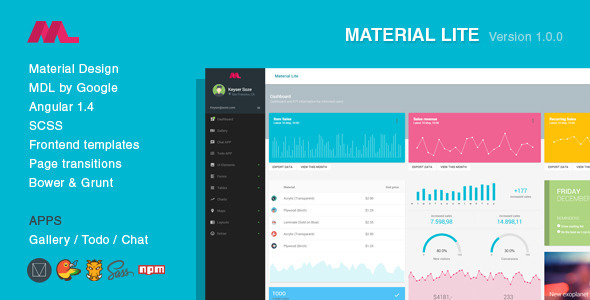 Material Lite - MDL with AngularJS Admin Dashboard