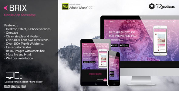 BRIX - Mobile App landing page Muse Template