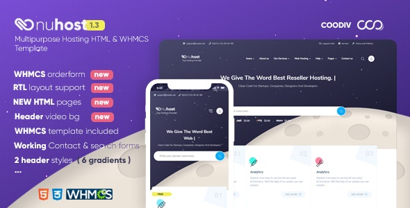 Nuhost v1.3 - Multipurpose Hosting HTML & WHMCS Template