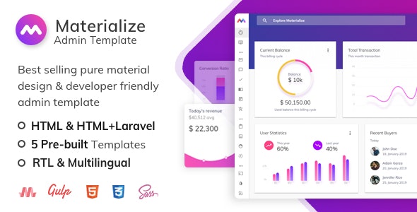 Materialize v7.3 - HTML & Laravel Material Design Admin Template