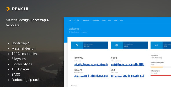 Peak UI v1.1 - Material design Bootstrap 4 dashboard template
