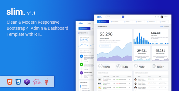 Slim v1.1 - Modern & Clean Responsive Bootstrap 4 Admin Dashboard Template