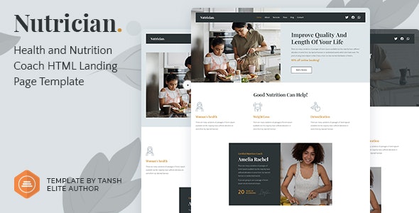 Nutrician v1.0 - Health and Nutrition Coach Feminine HTML Landing Page Template