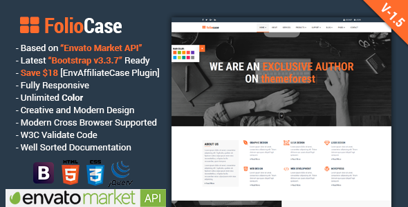 FolioCase v1.5 - Multipurpose Business with Envato Portfolio & Affiliate Template