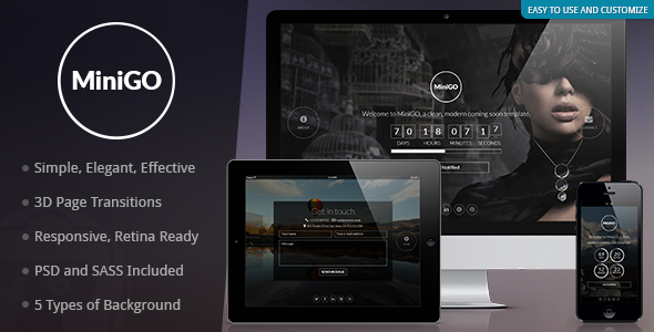 MiniGO v1.0.3 - Uber Minimal Flat Coming Soon Page